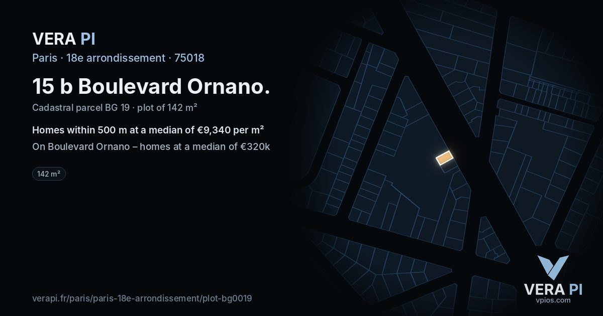 15 b Boulevard Ornano, 18e arrondissement at night – the plot lit, the parcels around coloured by the prices near them