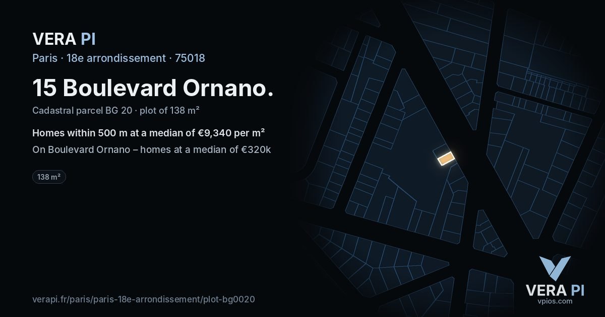 15 Boulevard Ornano, 18e arrondissement at night – the plot lit, the parcels around coloured by the prices near them