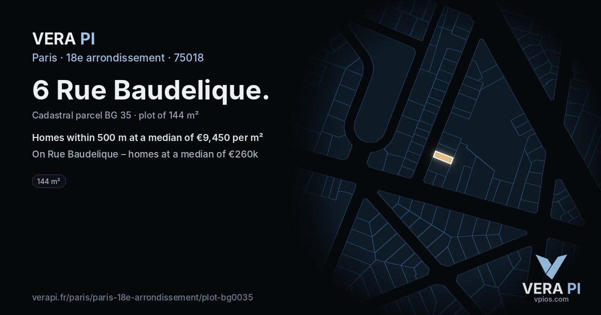 6 Rue Baudelique, 18e arrondissement at night – the plot lit, the parcels around coloured by the prices near them