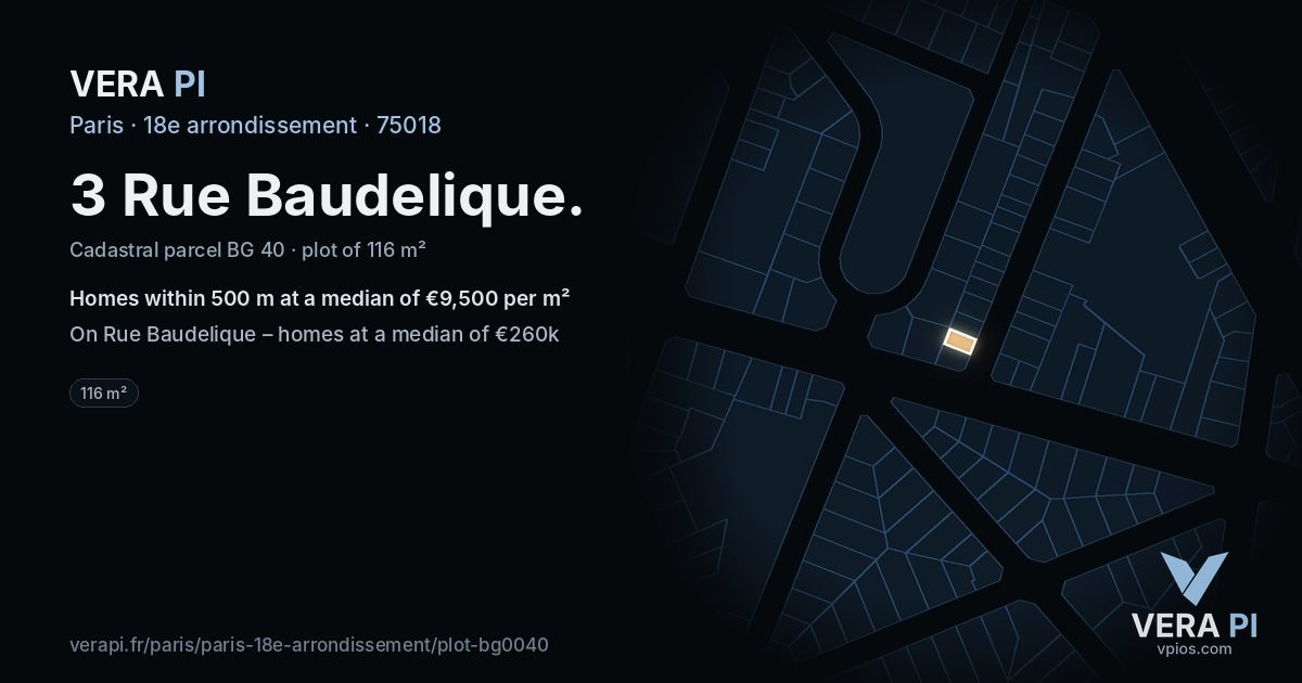 3 Rue Baudelique, 18e arrondissement at night – the plot lit, the parcels around coloured by the prices near them