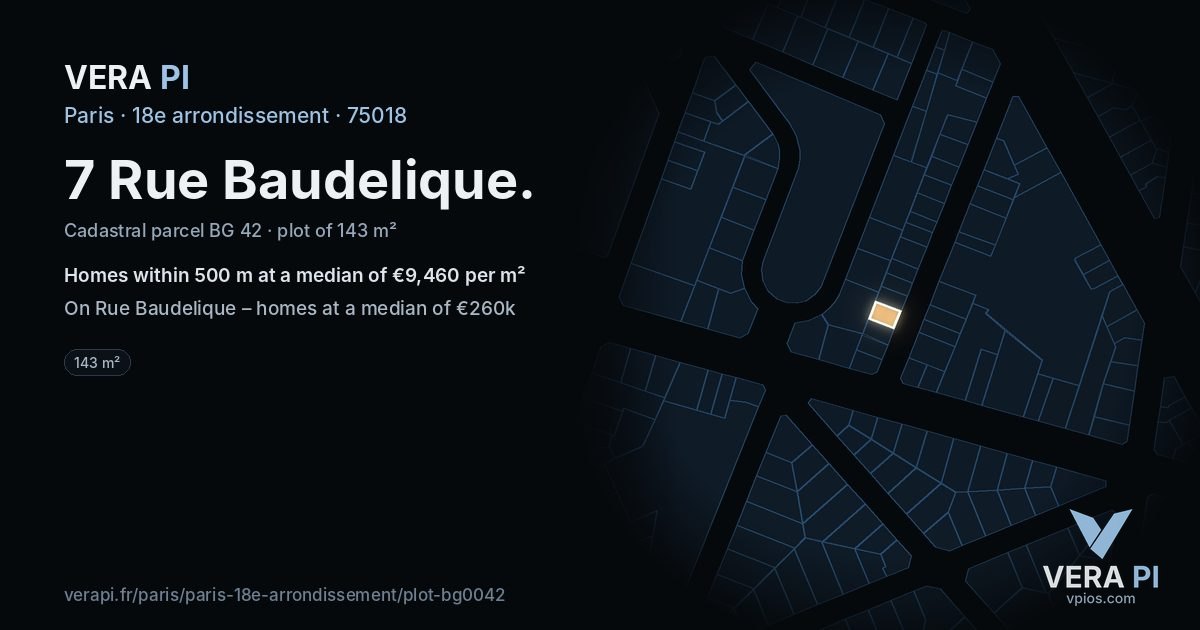 7 Rue Baudelique, 18e arrondissement at night – the plot lit, the parcels around coloured by the prices near them