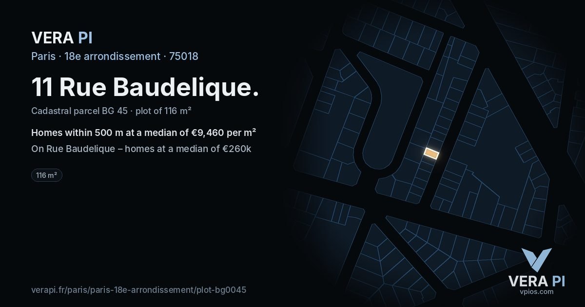 11 Rue Baudelique, 18e arrondissement at night – the plot lit, the parcels around coloured by the prices near them