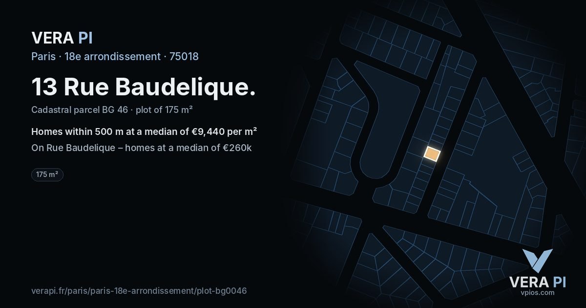 13 Rue Baudelique, 18e arrondissement at night – the plot lit, the parcels around coloured by the prices near them