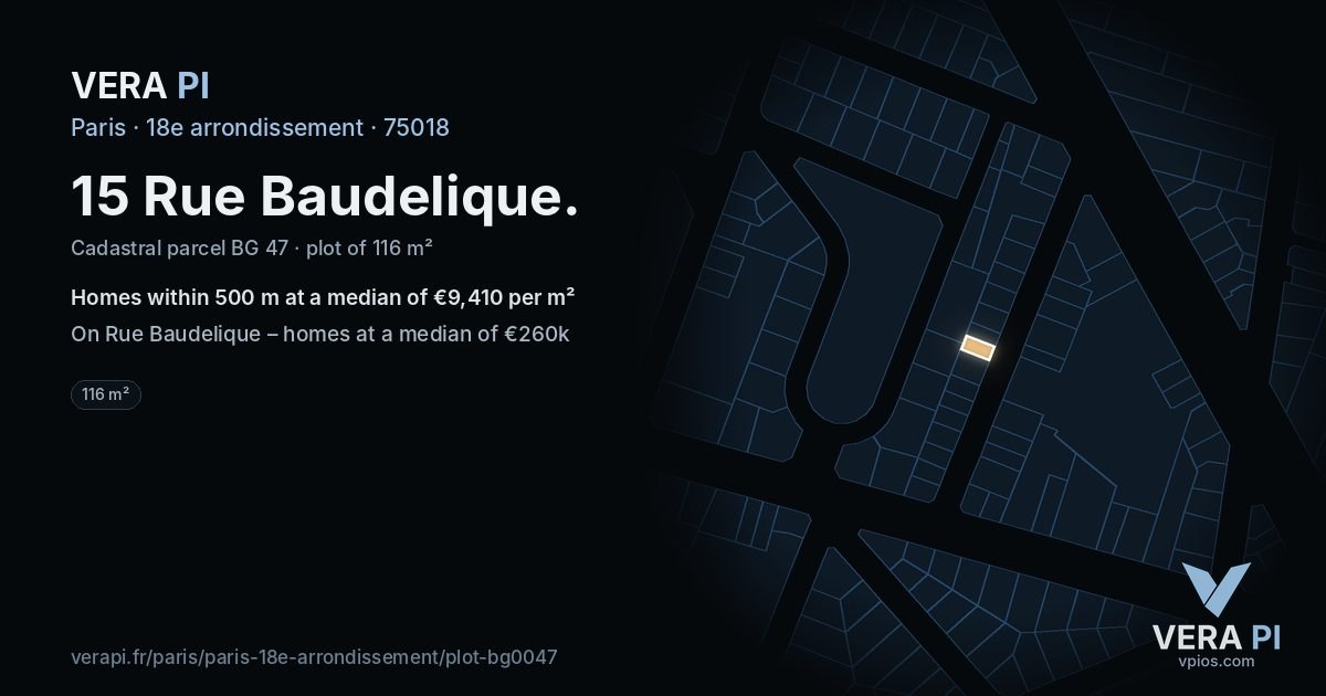15 Rue Baudelique, 18e arrondissement at night – the plot lit, the parcels around coloured by the prices near them