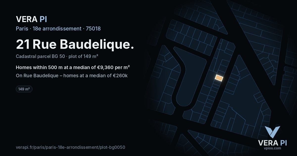 21 Rue Baudelique, 18e arrondissement at night – the plot lit, the parcels around coloured by the prices near them