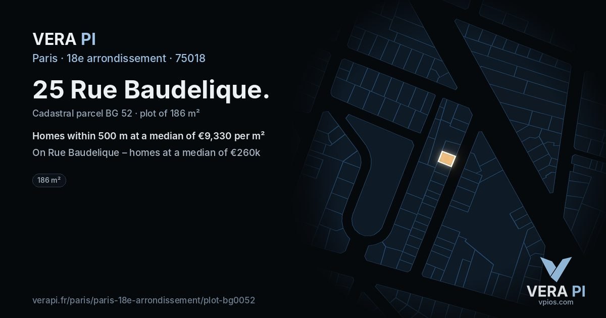 25 Rue Baudelique, 18e arrondissement at night – the plot lit, the parcels around coloured by the prices near them