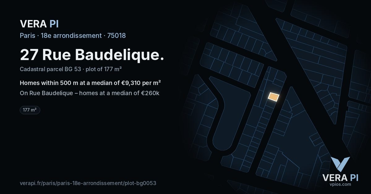 27 Rue Baudelique, 18e arrondissement at night – the plot lit, the parcels around coloured by the prices near them