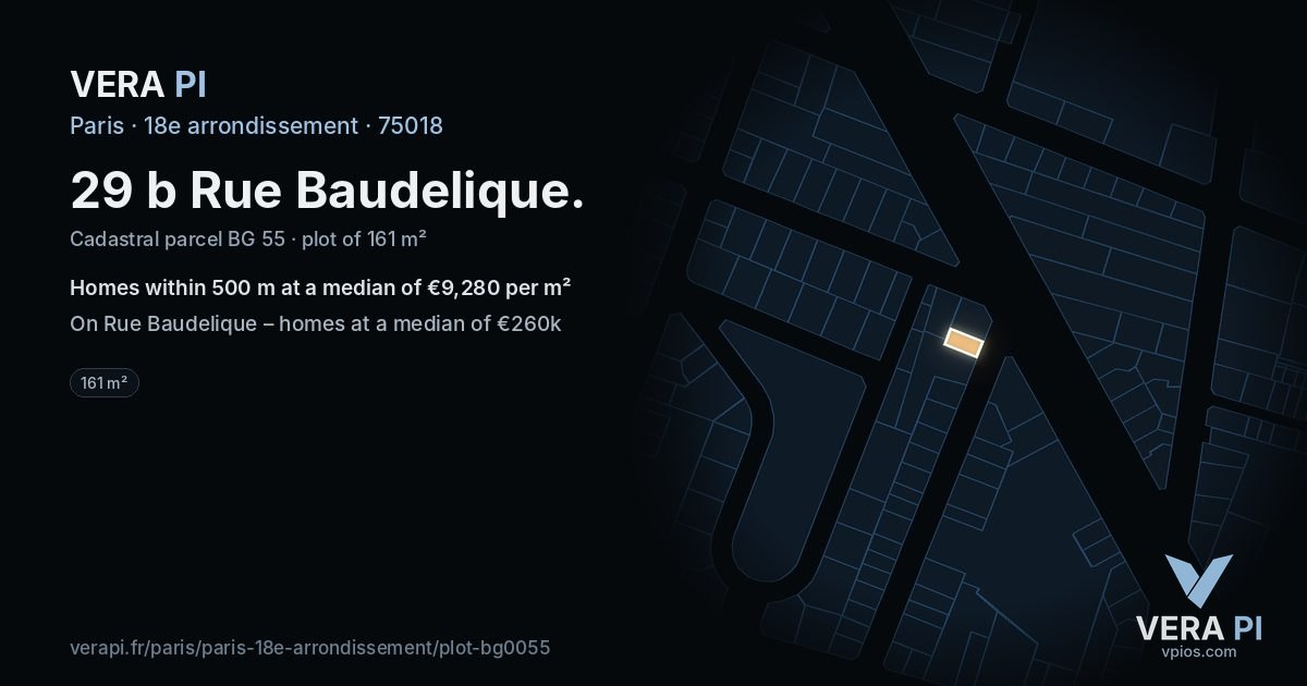 29 b Rue Baudelique, 18e arrondissement at night – the plot lit, the parcels around coloured by the prices near them