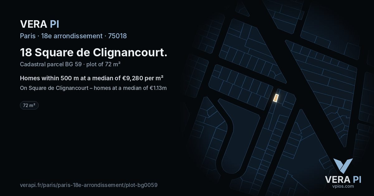 18 Square de Clignancourt, 18e arrondissement at night – the plot lit, the parcels around coloured by the prices near them