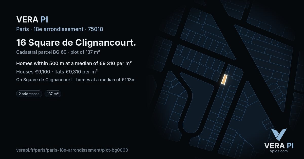 16 Square de Clignancourt, 18e arrondissement at night – the plot lit, the parcels around coloured by the prices near them
