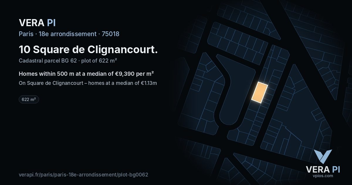10 Square de Clignancourt, 18e arrondissement at night – the plot lit, the parcels around coloured by the prices near them