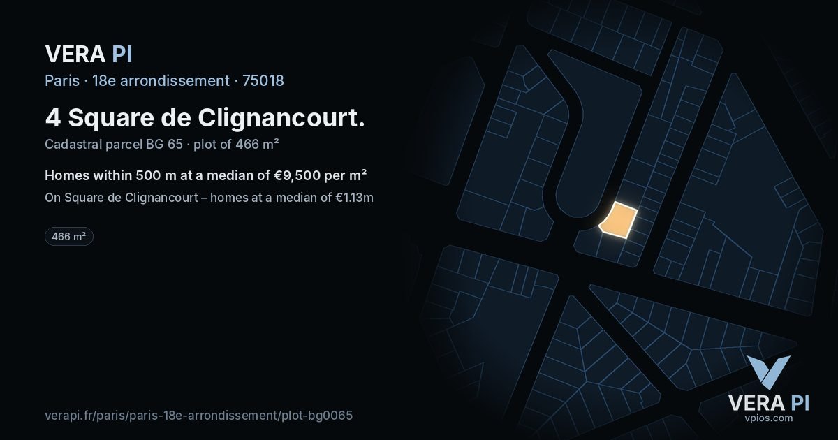 4 Square de Clignancourt, 18e arrondissement at night – the plot lit, the parcels around coloured by the prices near them