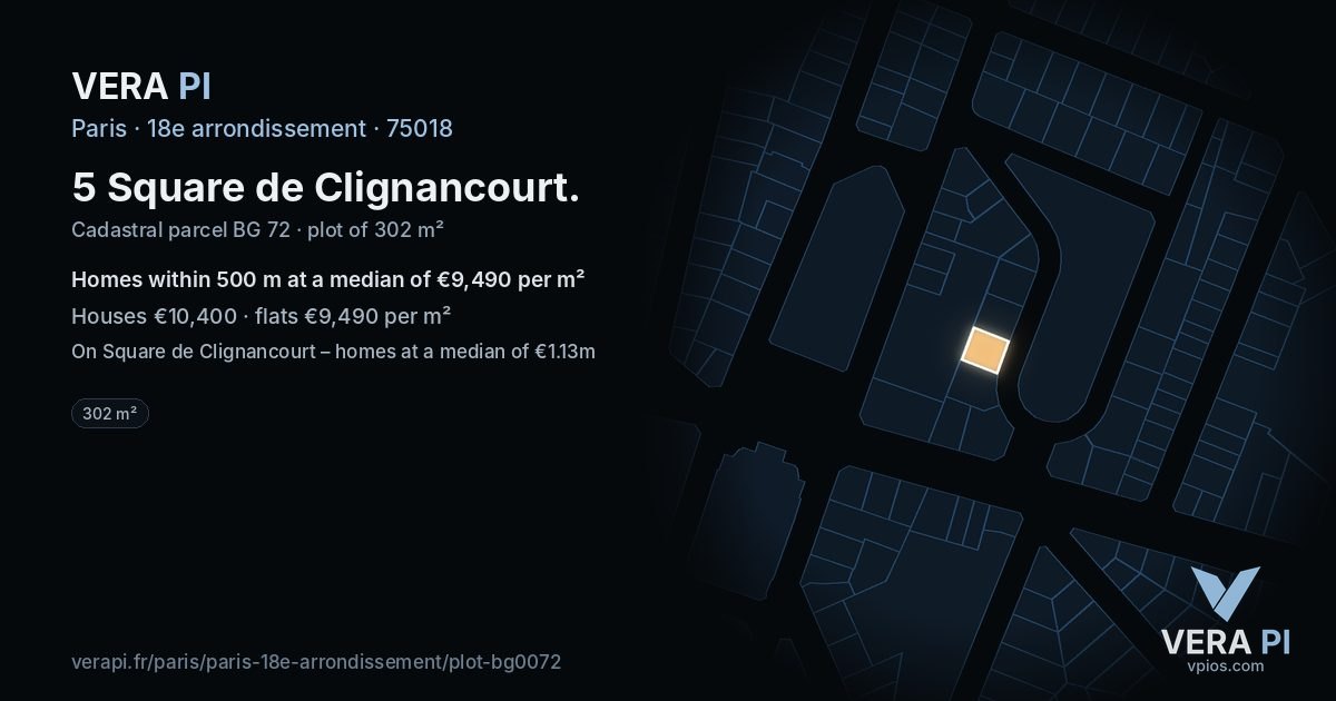 5 Square de Clignancourt, 18e arrondissement at night – the plot lit, the parcels around coloured by the prices near them