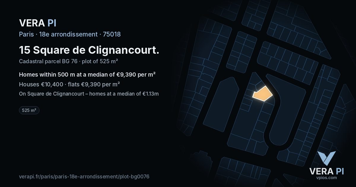 15 Square de Clignancourt, 18e arrondissement at night – the plot lit, the parcels around coloured by the prices near them