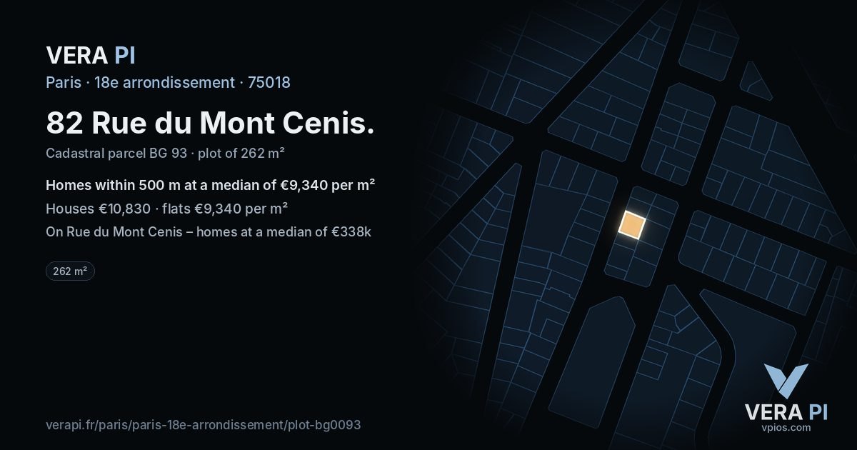 82 Rue du Mont Cenis, 18e arrondissement at night – the plot lit, the parcels around coloured by the prices near them