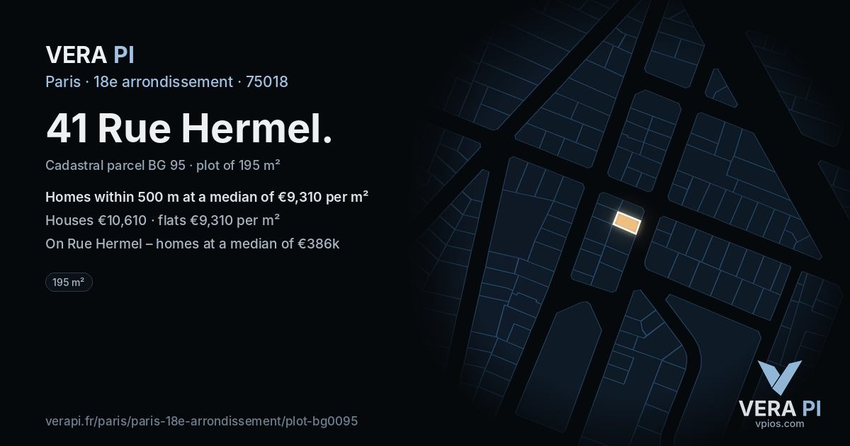 41 Rue Hermel, 18e arrondissement at night – the plot lit, the parcels around coloured by the prices near them