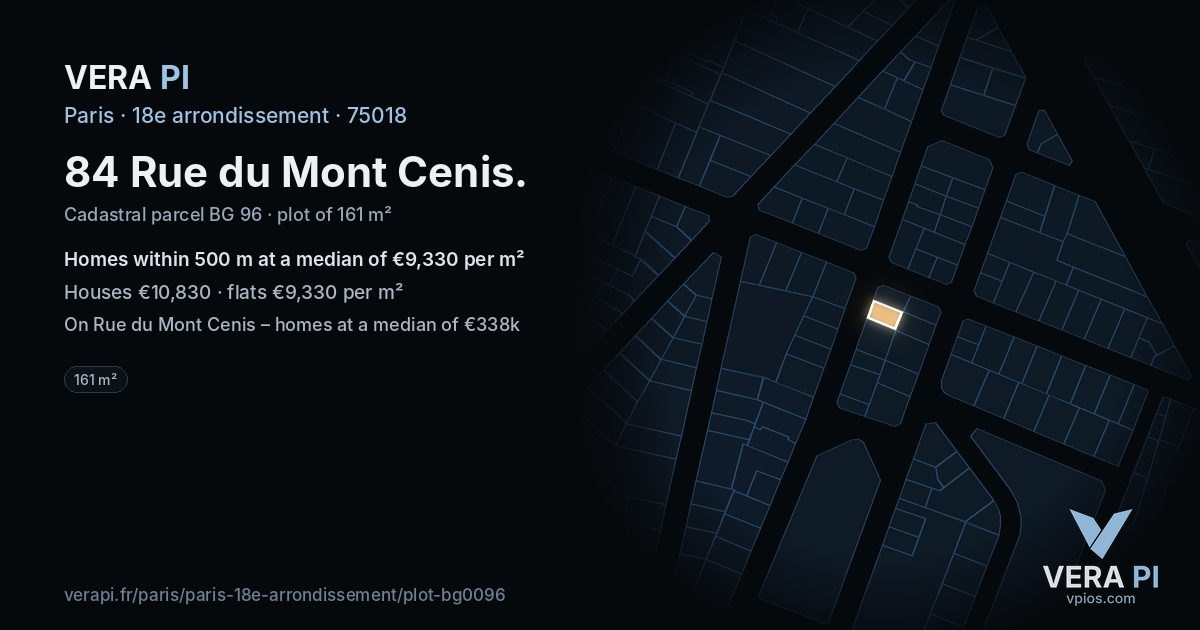84 Rue du Mont Cenis, 18e arrondissement at night – the plot lit, the parcels around coloured by the prices near them