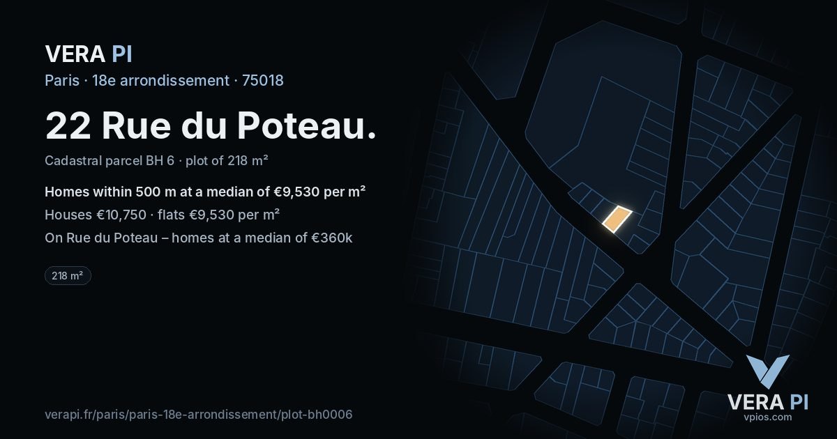 22 Rue du Poteau, 18e arrondissement at night – the plot lit, the parcels around coloured by the prices near them