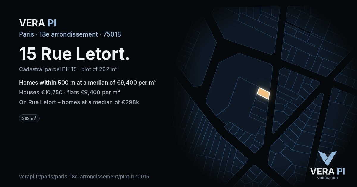 15 Rue Letort, 18e arrondissement at night – the plot lit, the parcels around coloured by the prices near them