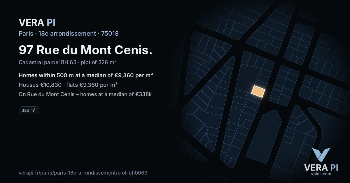 97 Rue du Mont Cenis, 18e arrondissement at night – the plot lit, the parcels around coloured by the prices near them