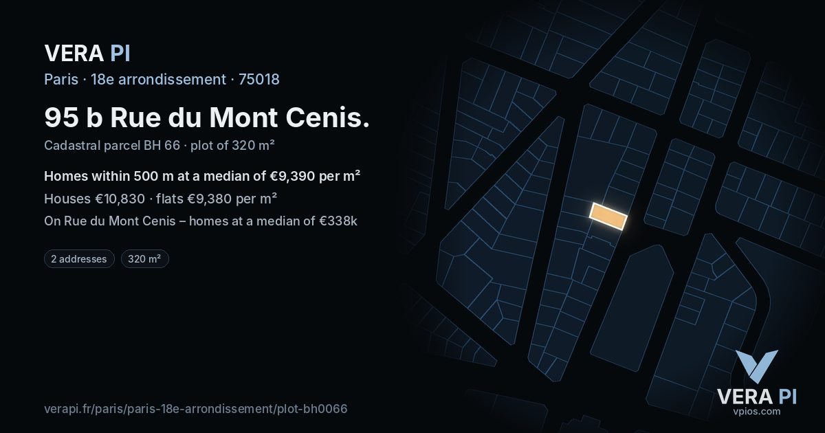 95 b Rue du Mont Cenis, 18e arrondissement at night – the plot lit, the parcels around coloured by the prices near them