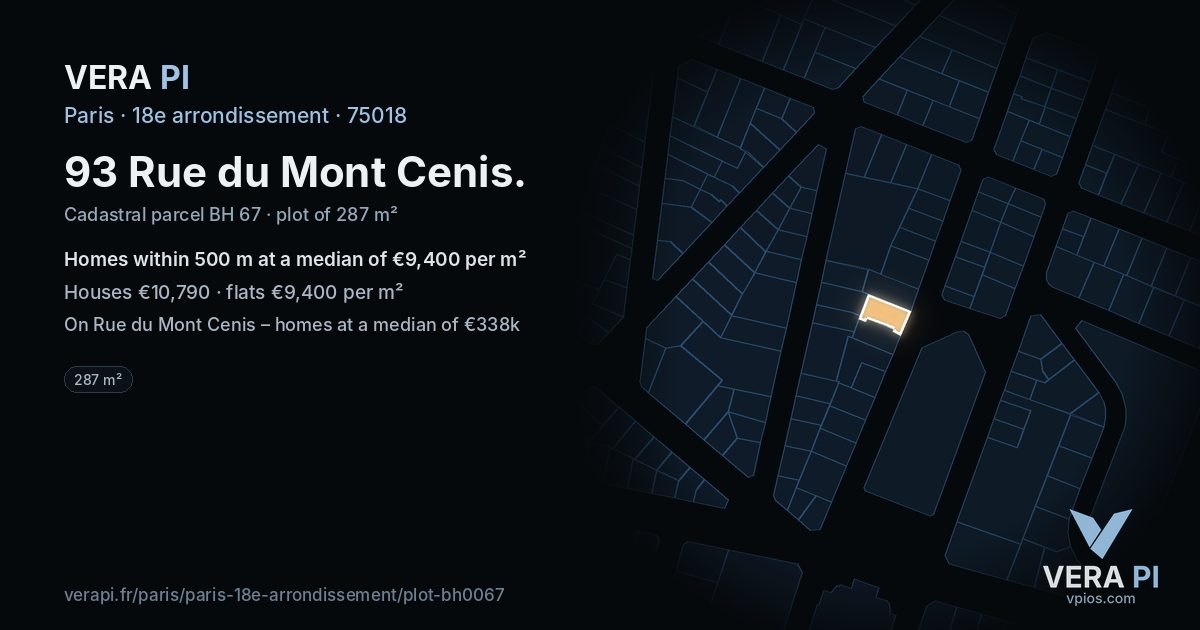 93 Rue du Mont Cenis, 18e arrondissement at night – the plot lit, the parcels around coloured by the prices near them