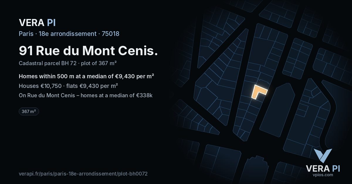 91 Rue du Mont Cenis, 18e arrondissement at night – the plot lit, the parcels around coloured by the prices near them