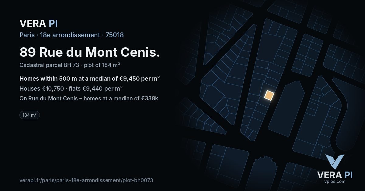 89 Rue du Mont Cenis, 18e arrondissement at night – the plot lit, the parcels around coloured by the prices near them