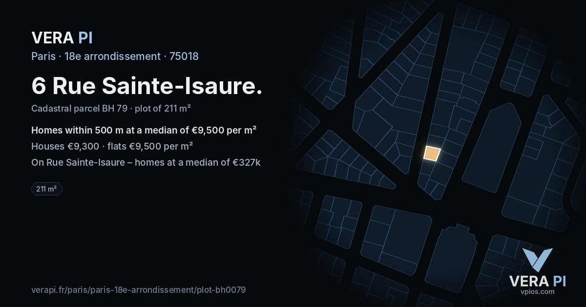 6 Rue Sainte-Isaure, 18e arrondissement at night – the plot lit, the parcels around coloured by the prices near them