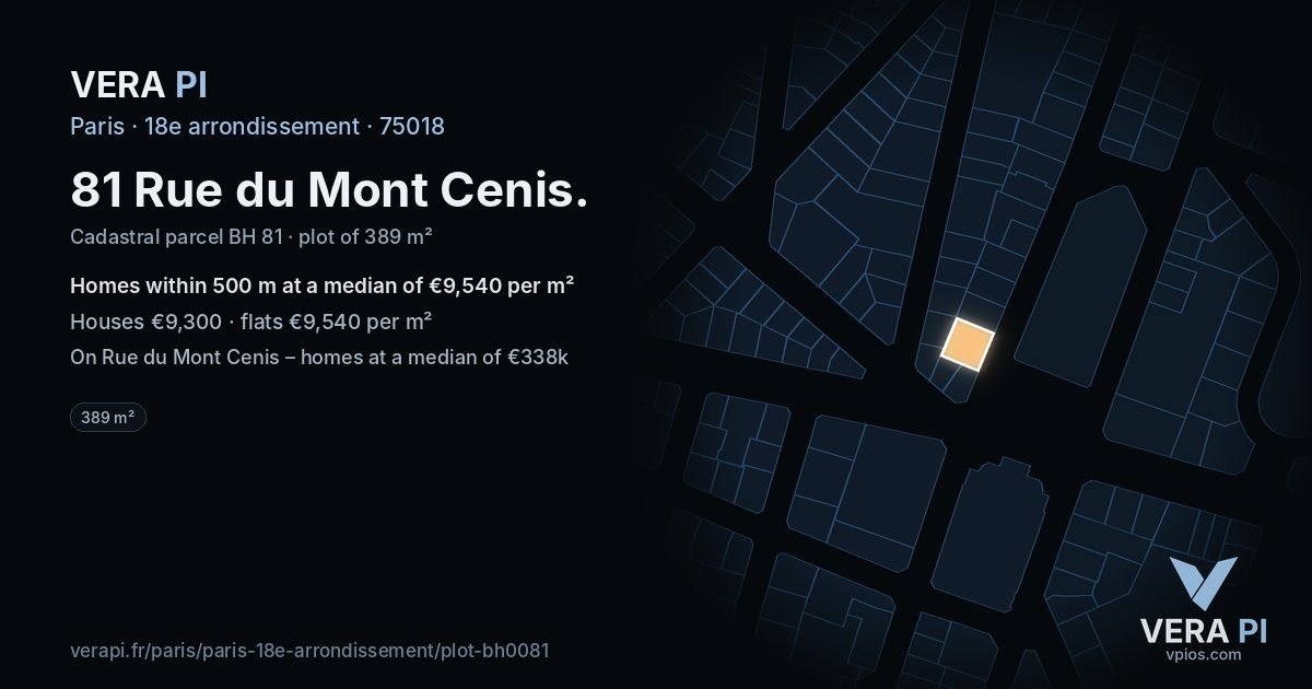 81 Rue du Mont Cenis, 18e arrondissement at night – the plot lit, the parcels around coloured by the prices near them