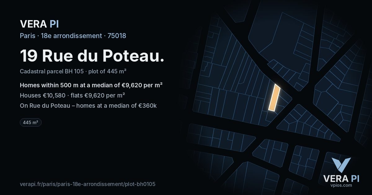 19 Rue du Poteau, 18e arrondissement at night – the plot lit, the parcels around coloured by the prices near them