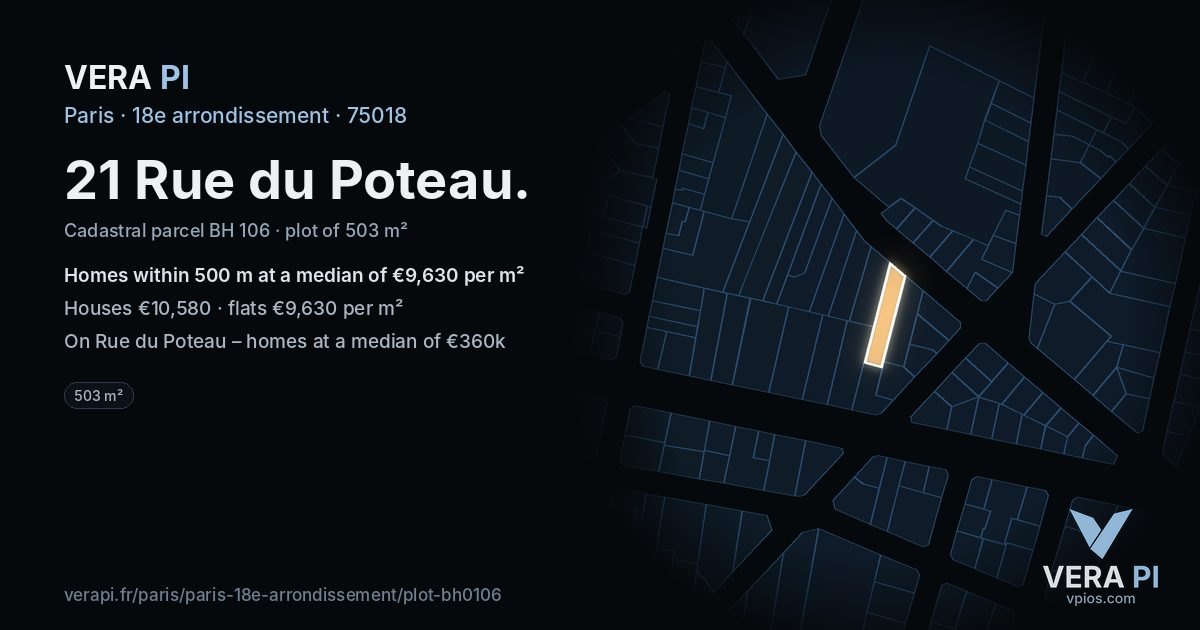 21 Rue du Poteau, 18e arrondissement at night – the plot lit, the parcels around coloured by the prices near them