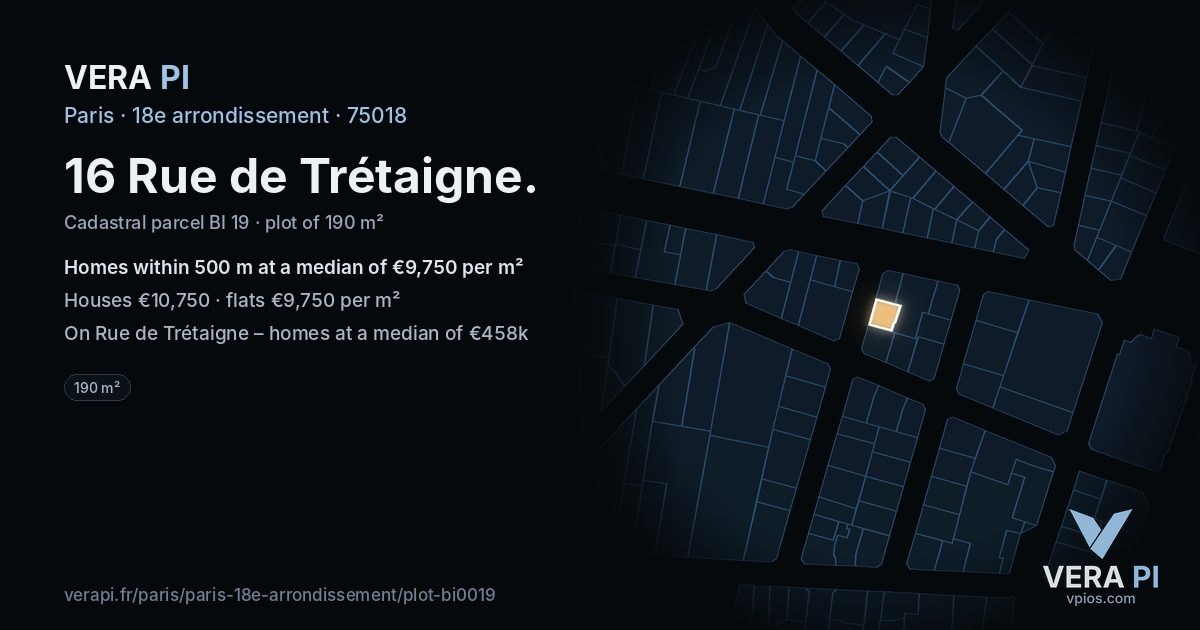 16 Rue de Trétaigne, 18e arrondissement at night – the plot lit, the parcels around coloured by the prices near them