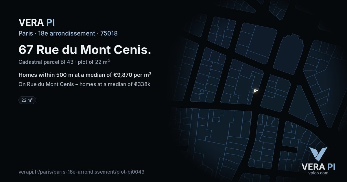 67 Rue du Mont Cenis, 18e arrondissement at night – the plot lit, the parcels around coloured by the prices near them