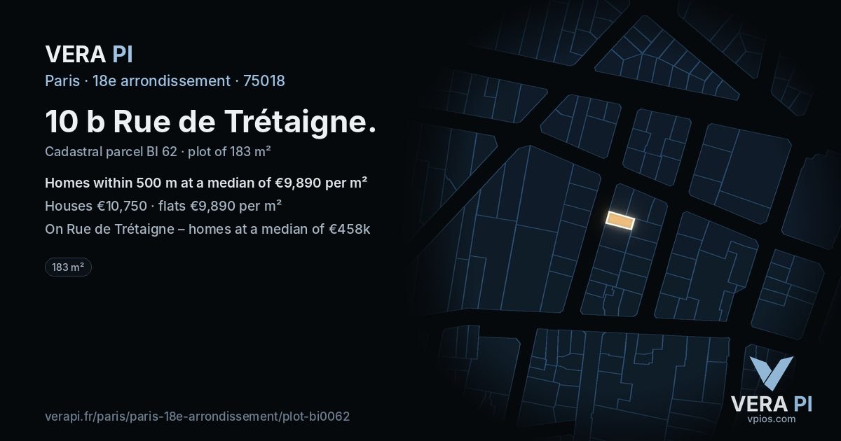 10 b Rue de Trétaigne, 18e arrondissement at night – the plot lit, the parcels around coloured by the prices near them