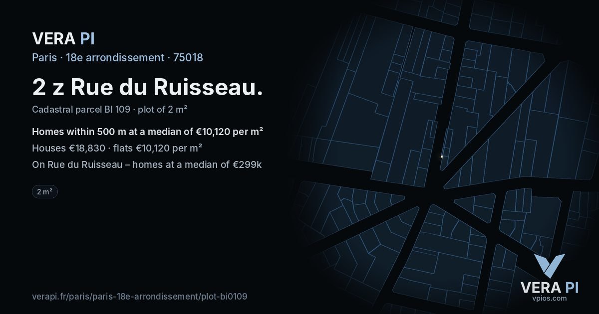 2 z Rue du Ruisseau, 18e arrondissement at night – the plot lit, the parcels around coloured by the prices near them