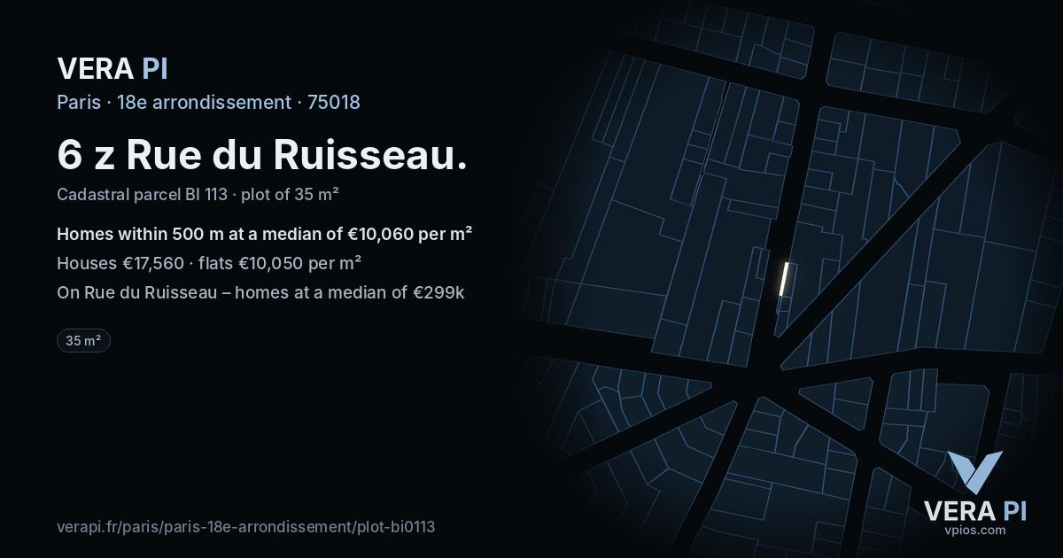 6 z Rue du Ruisseau, 18e arrondissement at night – the plot lit, the parcels around coloured by the prices near them