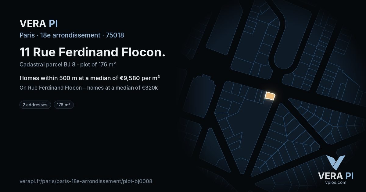 11 Rue Ferdinand Flocon, 18e arrondissement at night – the plot lit, the parcels around coloured by the prices near them
