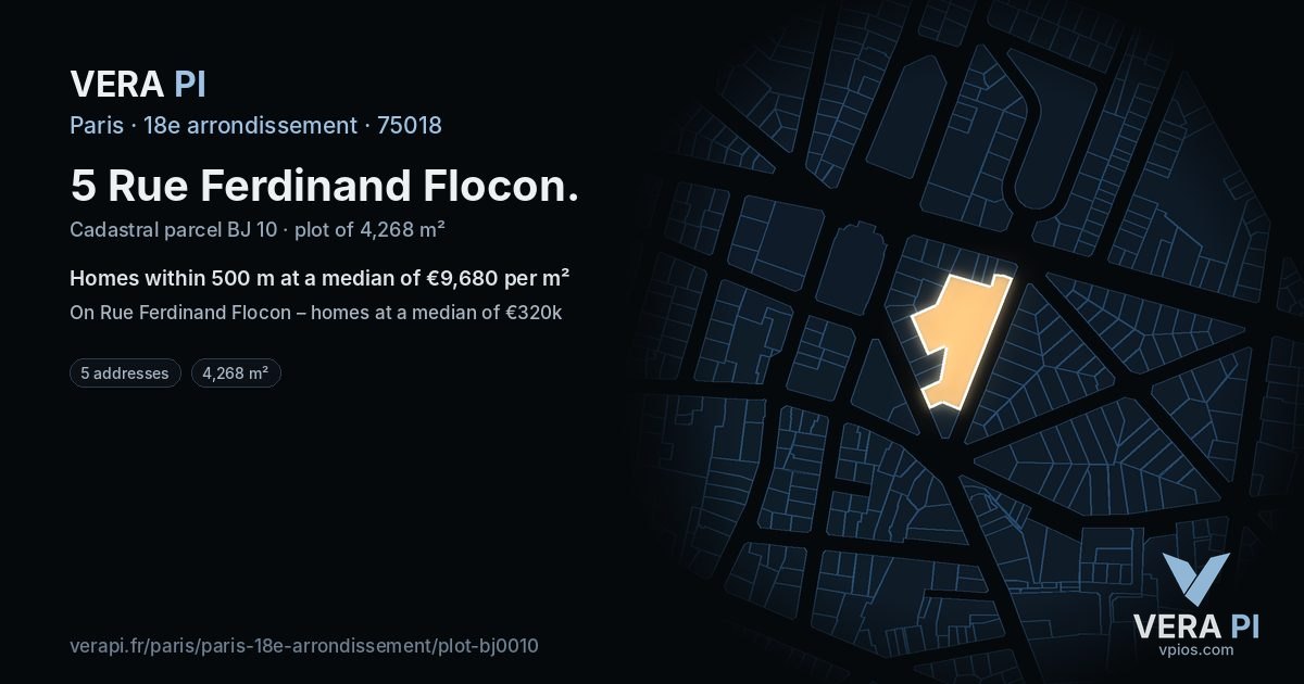 5 Rue Ferdinand Flocon, 18e arrondissement at night – the plot lit, the parcels around coloured by the prices near them