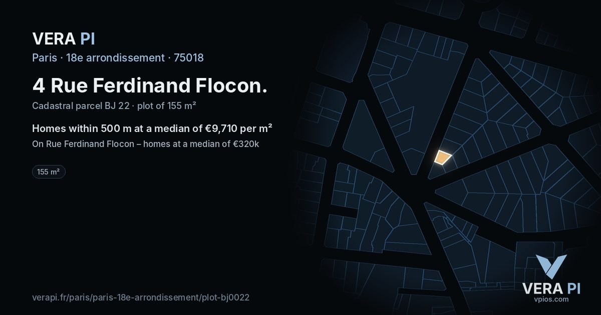 4 Rue Ferdinand Flocon, 18e arrondissement at night – the plot lit, the parcels around coloured by the prices near them