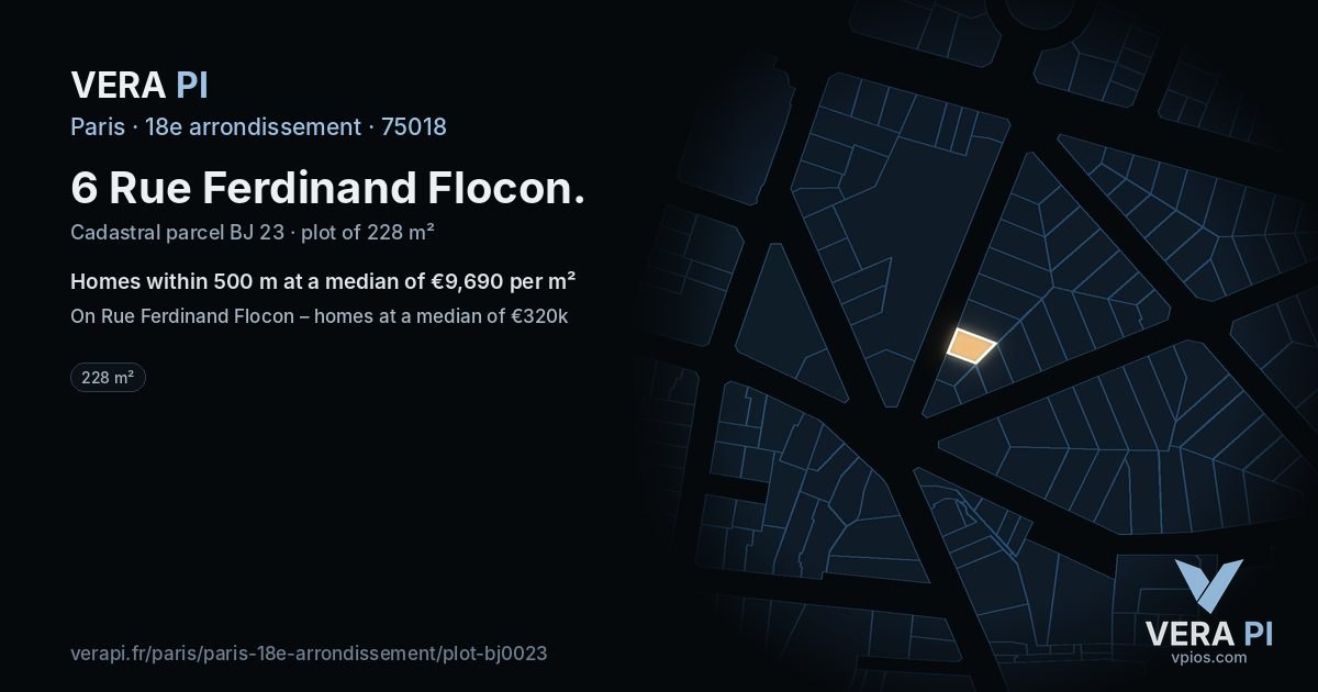 6 Rue Ferdinand Flocon, 18e arrondissement at night – the plot lit, the parcels around coloured by the prices near them