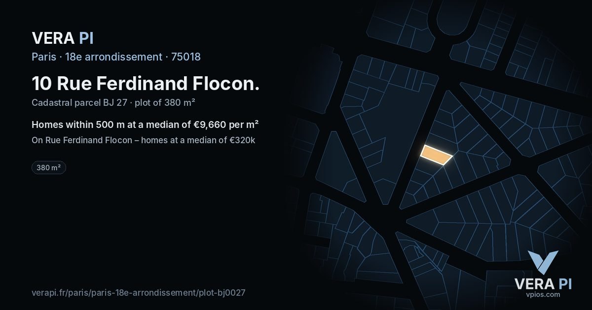 10 Rue Ferdinand Flocon, 18e arrondissement at night – the plot lit, the parcels around coloured by the prices near them