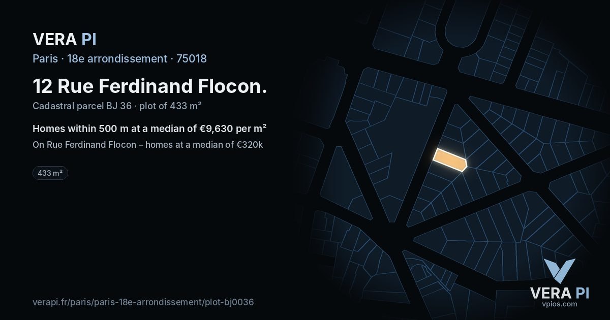 12 Rue Ferdinand Flocon, 18e arrondissement at night – the plot lit, the parcels around coloured by the prices near them