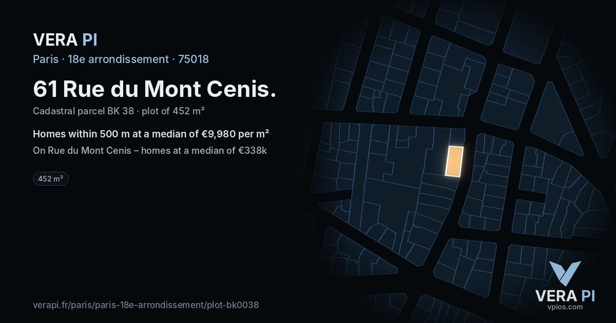 61 Rue du Mont Cenis, 18e arrondissement at night – the plot lit, the parcels around coloured by the prices near them