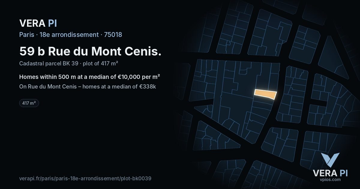 59 b Rue du Mont Cenis, 18e arrondissement at night – the plot lit, the parcels around coloured by the prices near them