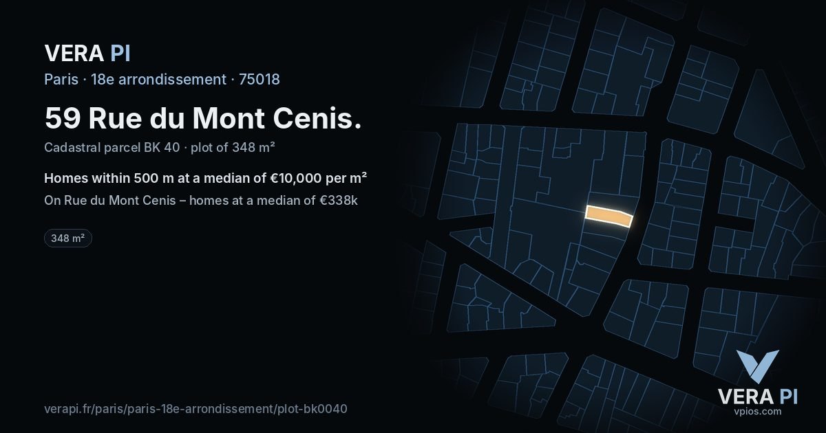 59 Rue du Mont Cenis, 18e arrondissement at night – the plot lit, the parcels around coloured by the prices near them