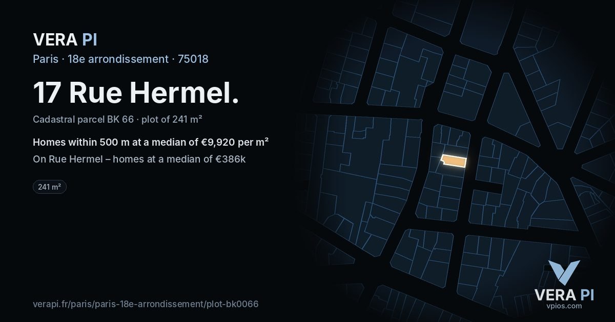 17 Rue Hermel, 18e arrondissement at night – the plot lit, the parcels around coloured by the prices near them