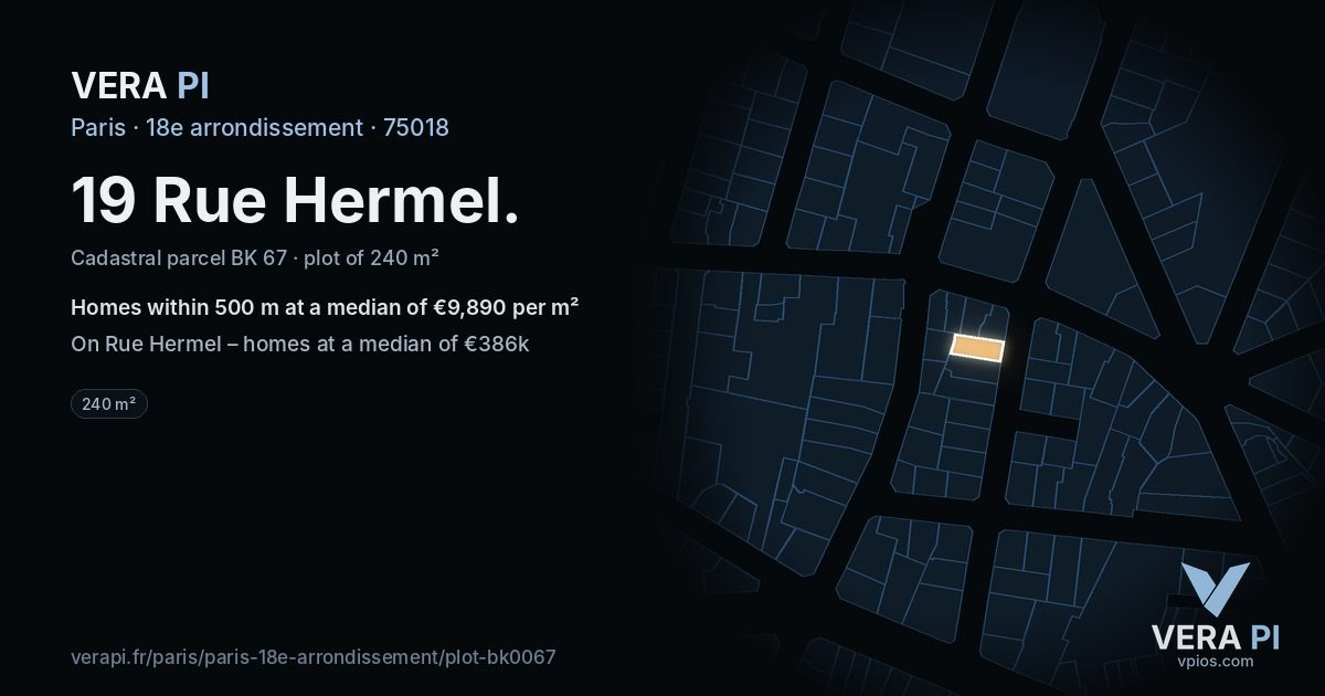 19 Rue Hermel, 18e arrondissement at night – the plot lit, the parcels around coloured by the prices near them