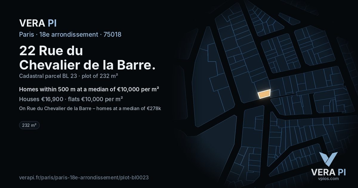 22 Rue du Chevalier de la Barre, 18e arrondissement at night – the plot lit, the parcels around coloured by the prices near them