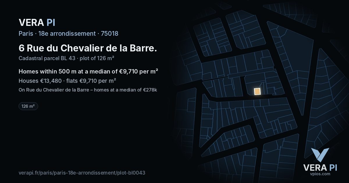 6 Rue du Chevalier de la Barre, 18e arrondissement at night – the plot lit, the parcels around coloured by the prices near them
